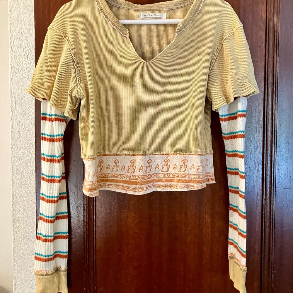 Free People Gold Layered Crop Top sz M